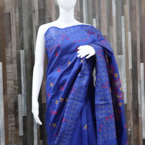 kantha work royal blue handloom saree