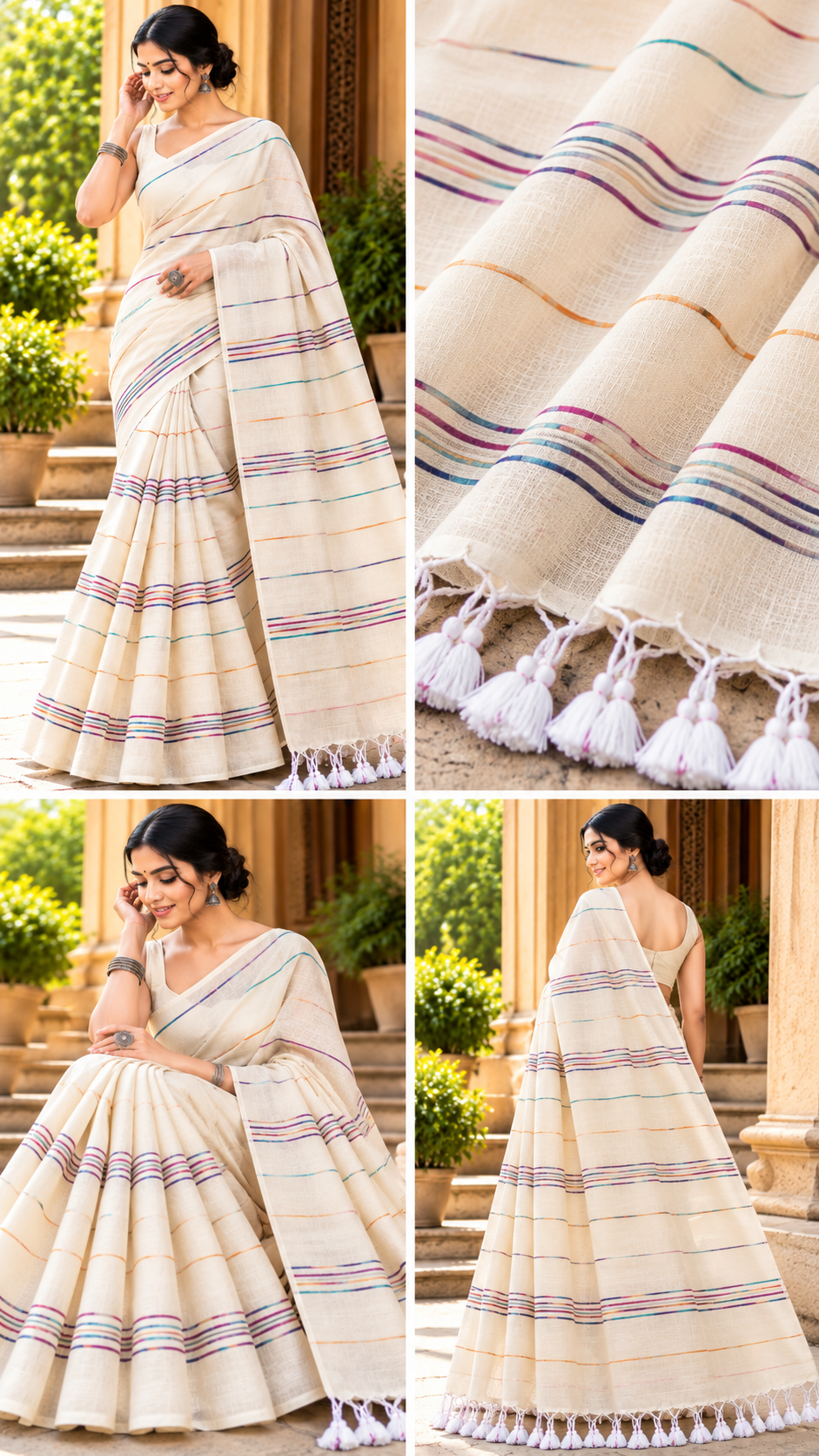 ivory striped saree editorial collage ivory striped saree editorial collage
