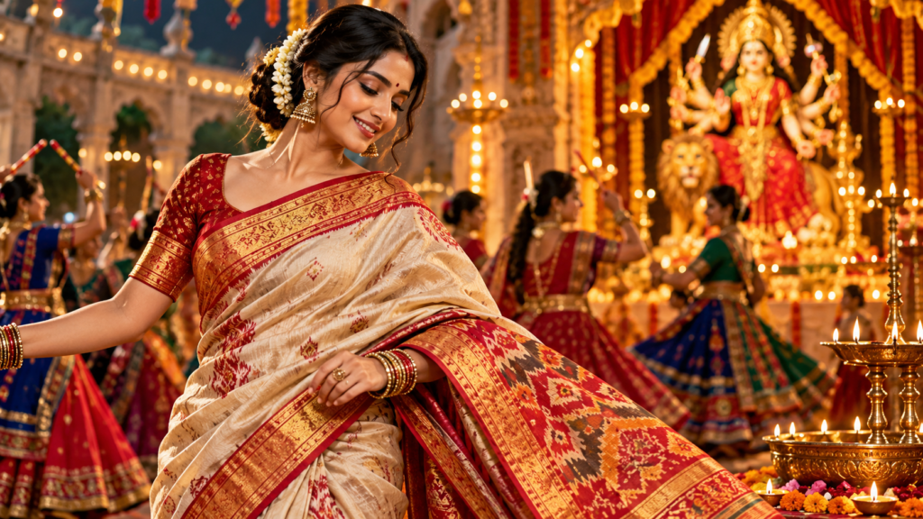 golden garba in handloom silks